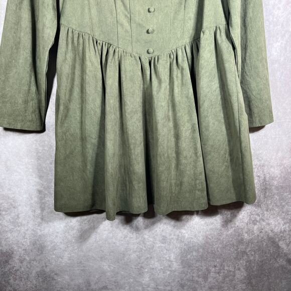 Cider Corset Mini Dress Womens 1XL Green Woven Square Neck Long Sleeve Boho NEW‎ - Picture 4 of 10
